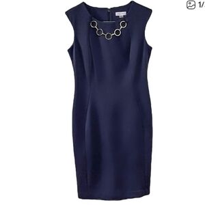 Calvin Klein Modern Classy Sleeveless Round Neck Sheath Dress, Size 6 NAVY BLUE.